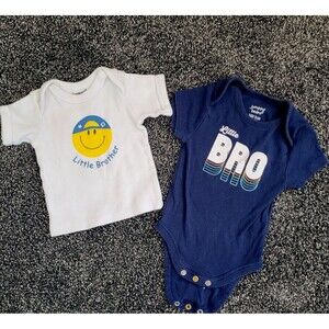 Little Bro Little Brother Shirt and Bodysuit Baby Boy White and Navy Smiley Face
